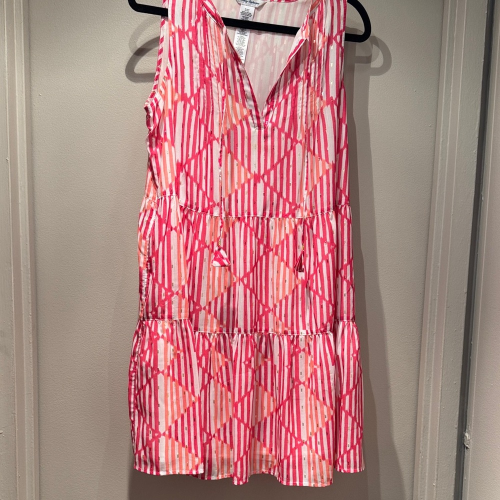 Tommy Bahama Pink and Blush Sleeveless V-Neck Tiered Mini Dress